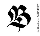 The letter B in the Gothic style. Vector. Old alphabet. The symbol is isolated on a white background. Calligraphic, medieval Latin letter. Logo for the company. Monogram. An elegant font for a tattoo.