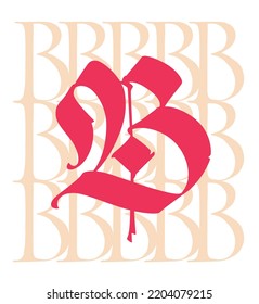 Letter B, in the Gothic style. Vector. Alphabet. The symbol is isolated on a white background. Calligraphy and lettering. Medieval Latin letter. Logo for the company. Monogram. Elegant font for tattoo