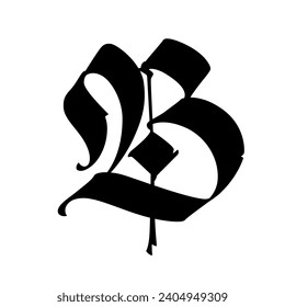 Der Buchstabe B im gotischen Stil. Vektorgrafik. Altes Alphabet. Das Symbol ist einzeln auf weißem Hintergrund. Kalligrafischer, mittelalterlicher lateinischer Brief. Logo für die Firma. Monogramm. Eine elegante Schriftart für eine Tätowierung.