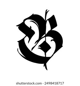 Letter B, in the Gothic style. Vector. Alphabet. Calligraphy and lettering. Medieval Latin letter. Logo for the company. Monogram. Elegant font for tattoo.