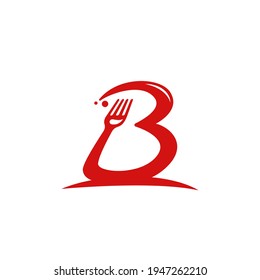 Letter B gourmet food restaurant catering logo with fork icon inside B