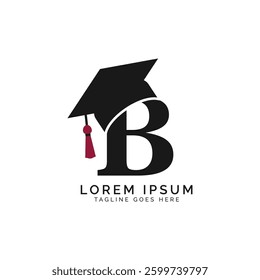 Letter B with Graduation Cap Logo. Alphabet B Education Hat icon