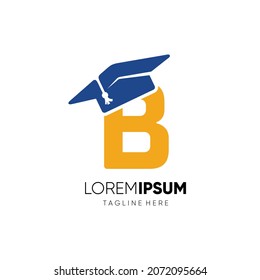 Letter B Graduation Hat Education Logo Design Vector Icon Graphic Emblem Illustration
