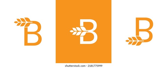 Letter B Grain Wheat Logo Design . Vector illustration logo template