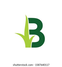 Letter B with Grass Logo Vector 001