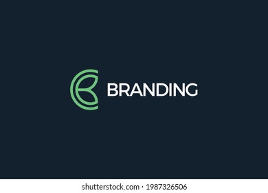 Letter B green color botanical simple line art logo