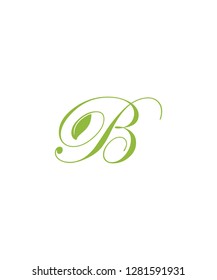 Letter B With Green Leaf Logo Icon 001