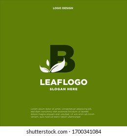 Letter B Green Leaf Logo Design Element, Letter B leaf initial logo template