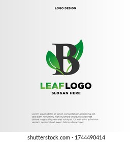 Letra B Elemento de diseño de logotipo de hoja verde, plantilla de logotipo inicial de hoja de letra B