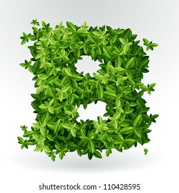Letter B, green leaves summer vector alphabet.
