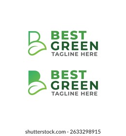 Letter B Green logo design, combination of leaf and B letter mark icon