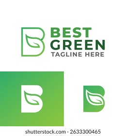 Letter B Green logo design, combination of leaf and B letter mark icon