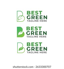 Letter B Green logo design, combination of leaf and B letter mark icon