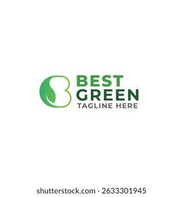 Letter B Green logo design, combination of leaf and B letter mark icon. S and B