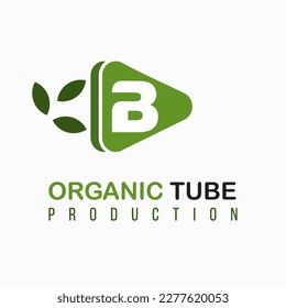 Letter B with Green Play Icon, Video, Media Play for Organic, Nature, Agriculture Media Informasi Channel Business Logo Idea Template