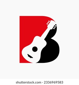 Letter B Guitar Logo. Guitarist Logo Concept With Guitar Icon. Festival and Music Symbol