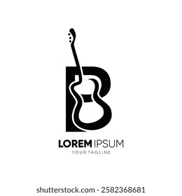 Letter B Guitar Silhouette Logo Design Vector Icon Graphic Emblem Symbol Illustration