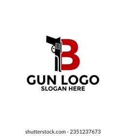 Diseño de iconos del logotipo de la letra B y de la pistola, plantilla del vector del logotipo de la pistola