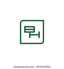 The letter B and H Monogram With Frame Square. Logo Design Template Green