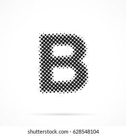 Letter B in halftone. Dotted illustration isolated on a white background.
Vector illustration.
