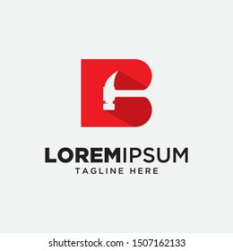 Letter B with hammer logo design