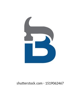 Letter B Hammer Logo Design. Renovation and Construction Vector Graphic.