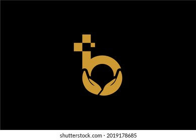 Letter B hand and cross medical logo design vector. Health care sign symbol.