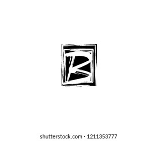 Letter B Hand Drawn Brush Stroke Square Monogram Logo