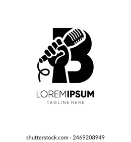 Letter B Hand with Microphone Logo Design Vector Icon Graphic Emblem Symbol Ilustration