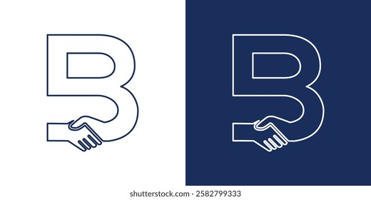 Letter B Hand Shake LINE logo icon vector template.
