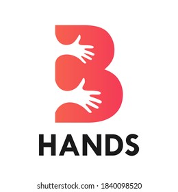 letra b con la ilustración de la plantilla del logotipo de las manos. adecuado para asociación, identidad, símbolo, soporte, trabajo en equipo, web, esquema, etc