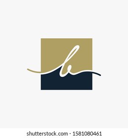 Letter B handwriting with square  concept. handwriting logo of initial signature, decoration, fashion, jewelry, boutique, and botanical with creative template for any company or business - vector