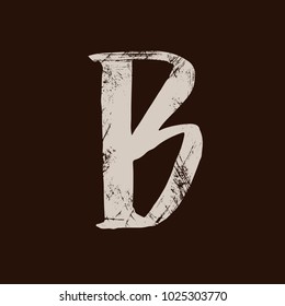 Letter B. Handwritten by dry brush. Rough strokes textured font. Vector illustration. Grunge style elegant alphabet.