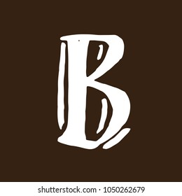 Letter B. Handwritten by dry brush. Rough strokes textured font. Vector illustration. Grunge style elegant alphabet.