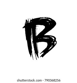 Letter B. Handwritten by dry brush. Rough strokes font. Vector illustration. Grunge style modern alphabet.