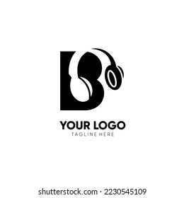 Letter B Headphone Logo Design Vector Icon Graphic Illustration