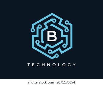 Buchstabe B mit dem Logo für die Hexagon-Technologie. Vektorlogo-Vorlage