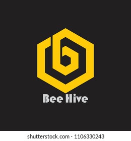 Letter B Hexagonal Yellow Bee Hive Design Logo