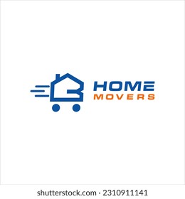 letter B home logo design with moving house concept vector template

