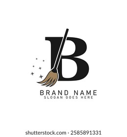 Letter B House Cleaning Broom Logo. Alphabet B Cleaning Brush Icon