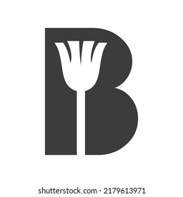 Letter B House Cleaning, Maid Logo Vector Template. Broom Logo Concept with Cleaning Brush