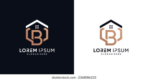 Letra b y diseño del logotipo de la casa ilustración vectorial con concepto de hexágono