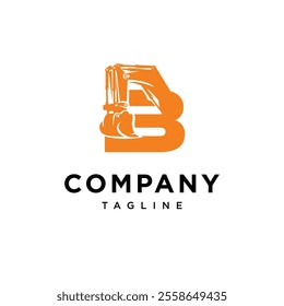 Letter B Hydraulic Mining Excavator Logo Icon Vector