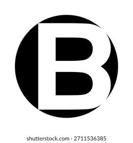 Letter B icon, bold black symbol in circular graphic design