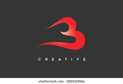 Logotipo de icono de la letra B. Diseño de logotipo curvo de carta creativa B con diseño de estilo Swoosh y color naranja en la ilustración de vectores de fondo negro.