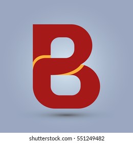 Letter B icon and logo template.  New Flat design and elegant typographic concept. Two line yellow. red
