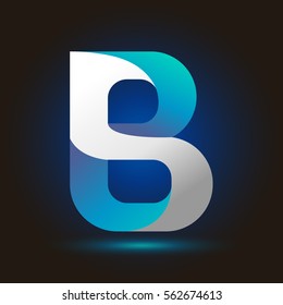 Letter B icon and logo template.  New design and elegant typographic concept. twisted, gradient blue and green with white line