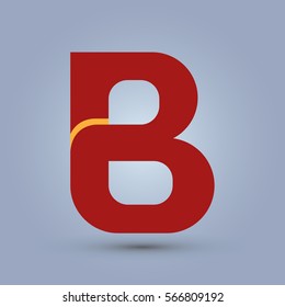 Letter B icon and logo template.  New Flat design and elegant typographic concept. One line yellow. red