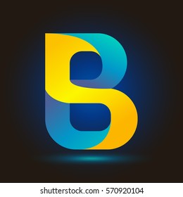 Letter B icon and logo template.  New design typographic. twisted. blue and yellow line