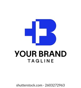 Letter B Icon with Medical Cross in Negative Space